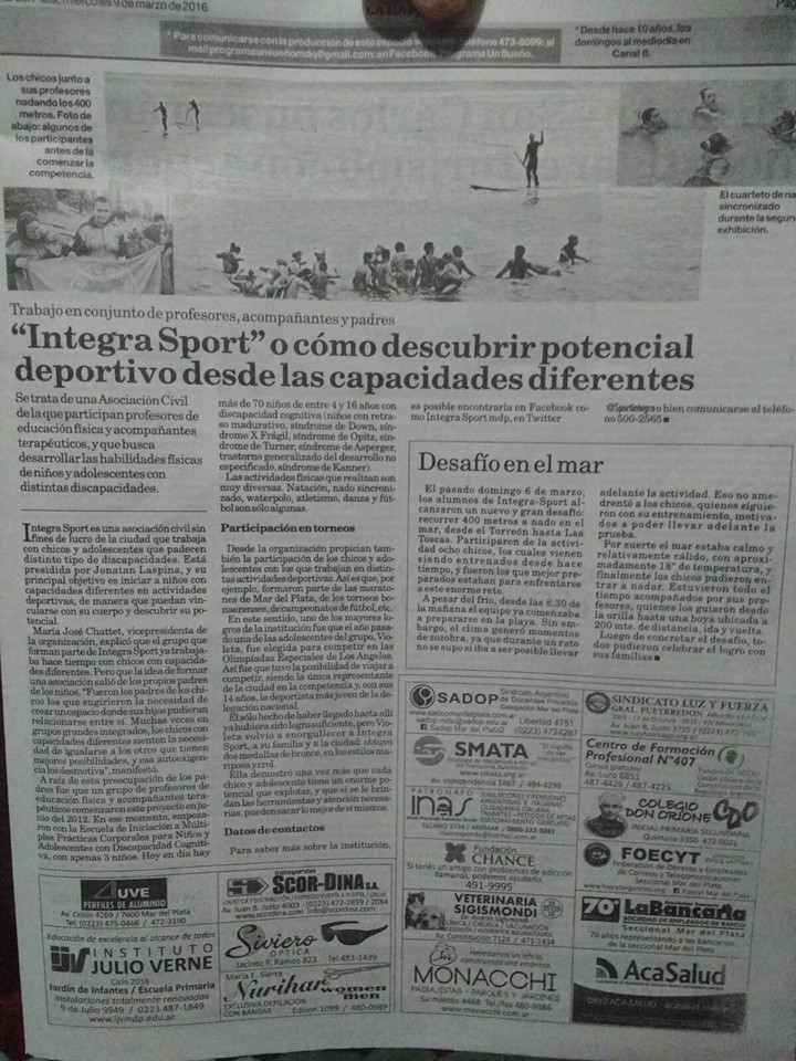 Diario "La Capital" - Marzo de 2016- Mar del Plata