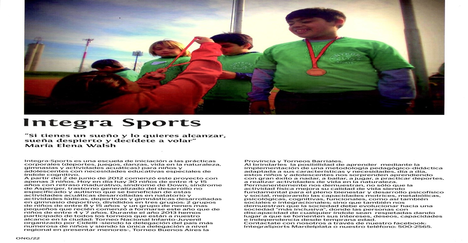 Revista mensual: Las O.N.G. y la Gente, octubre de 2013, Edición Nº 79,  pág. 22, Mar del Plata