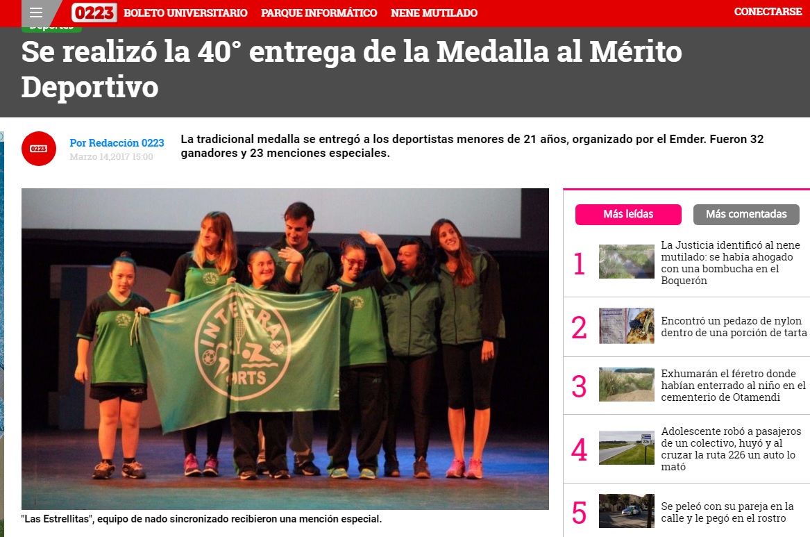 Portal 0223, Mención Especial: Mérito Deportivo 2016: “Las Estrellitas”, 14 de marzo de 2017, Mar del Plata